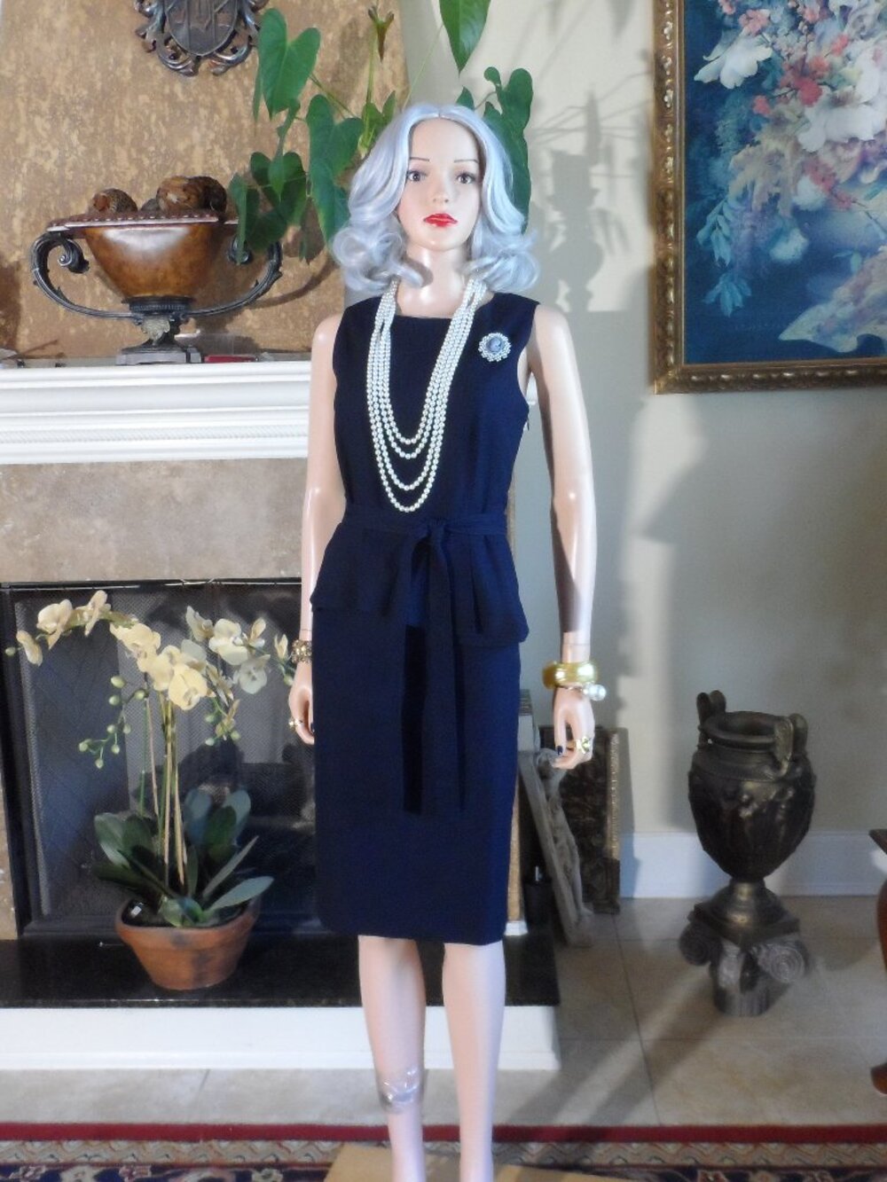 Paule Ka Paris Navy Peplum Sheath Dress IT 42 / US 6